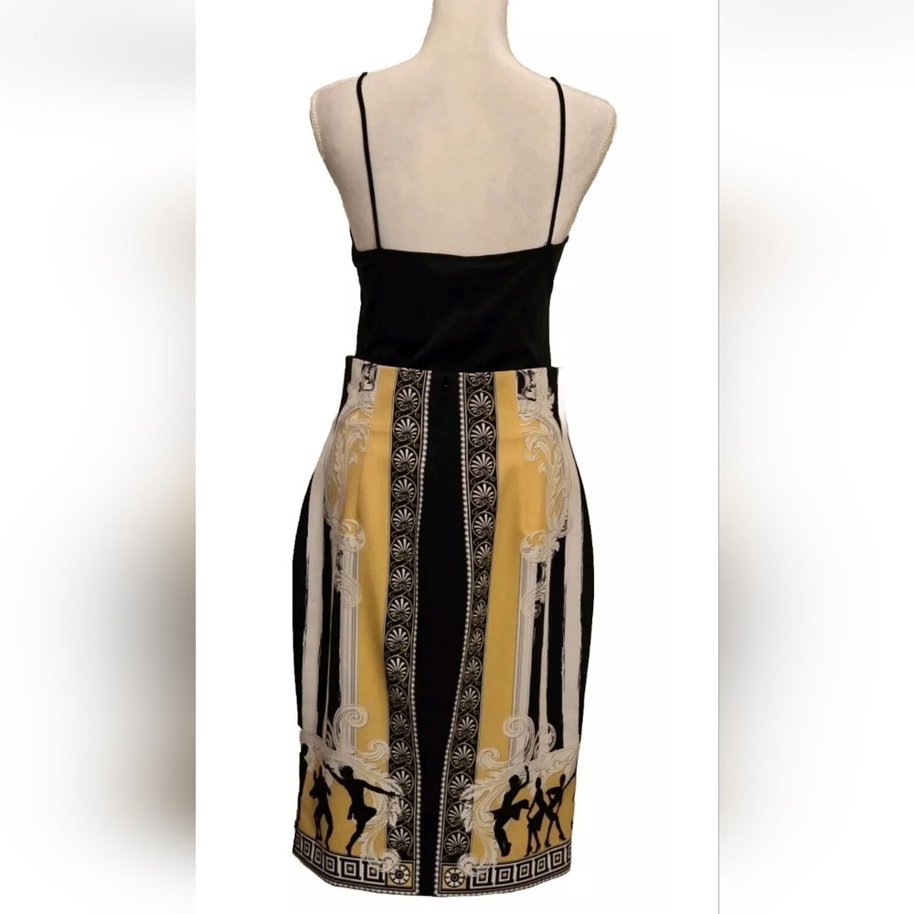 Versace Collection Baroque Greek Key Black Gold Stripe Fully Lined Midi Skirt - Picture 9 of 15